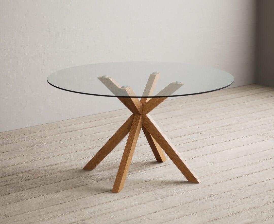 Product photograph of Lakelyn 140cm Round Solid Oak And Glass Dining Table from Oak Furniture Superstore