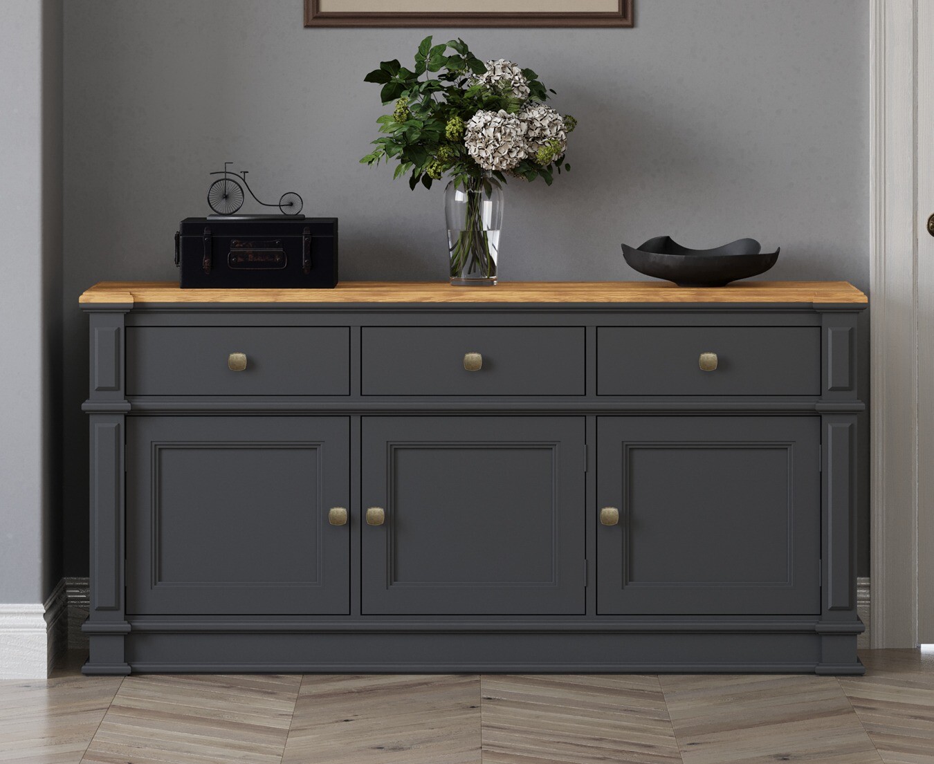Product photograph of Lawson Oak And Charcoal Grey Painted Extra Large Sideboard from Oak Furniture Superstore