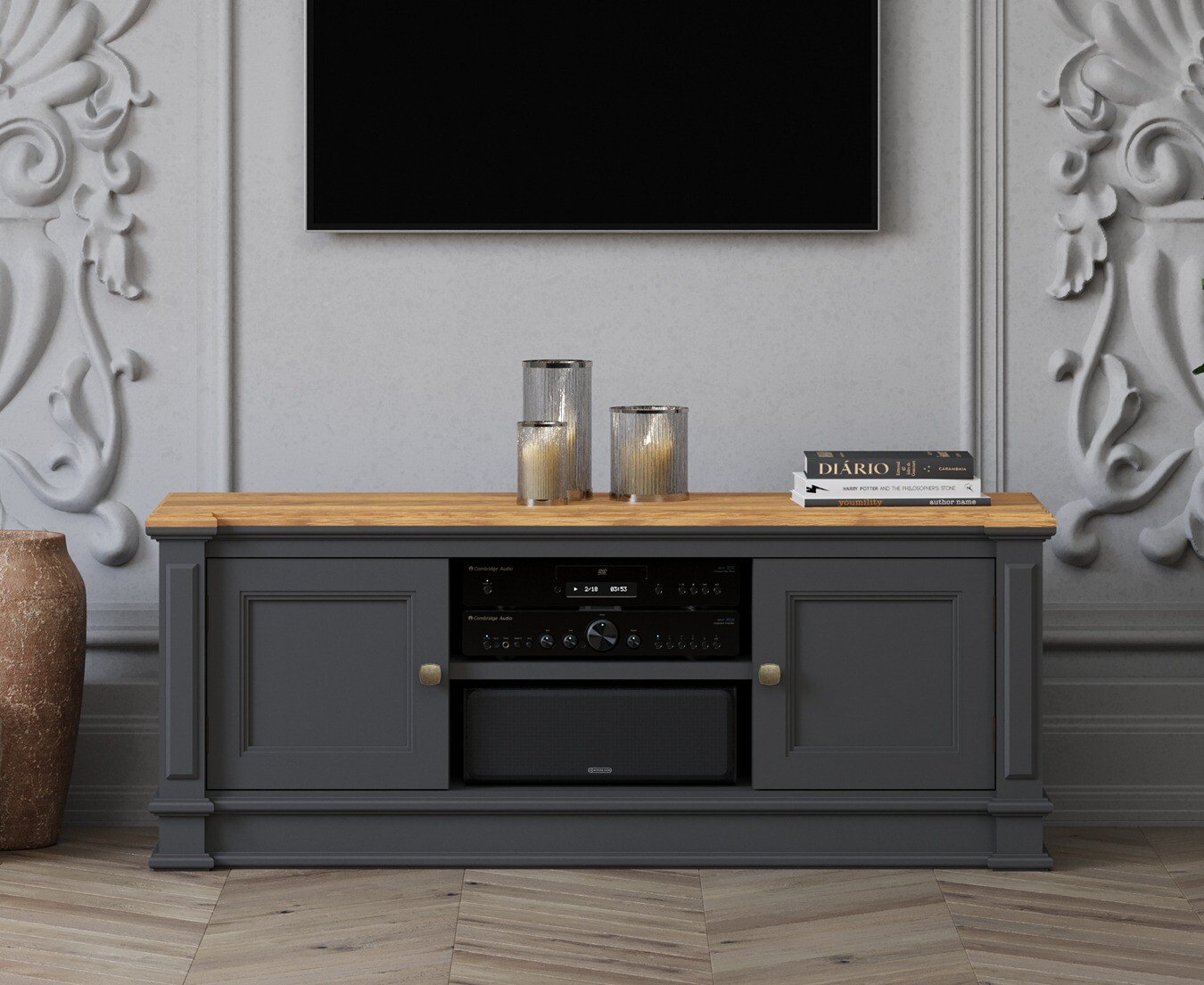 Lawson Oak and Charcoal Grey Painted Large TV Cabinet
