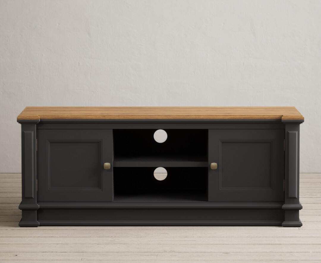 Product photograph of Lawson Oak And Charcoal Grey Painted Large Tv Cabinet from Oak Furniture Superstore