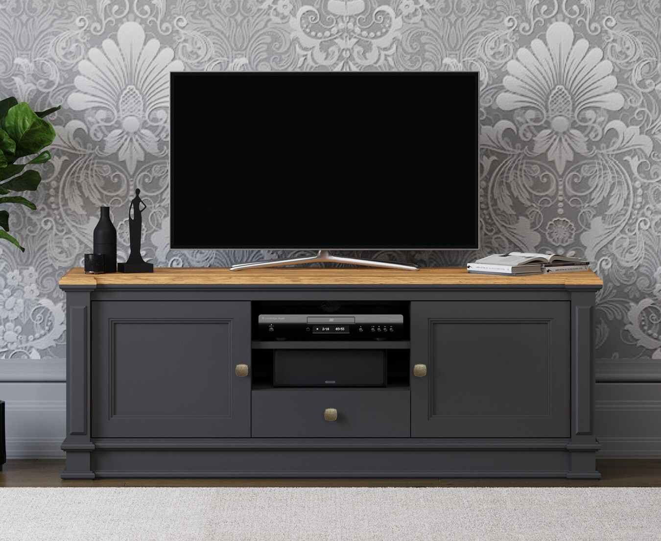 Product photograph of Lawson Oak And Charcoal Grey Painted Super Wide Tv Cabinet from Oak Furniture Superstore