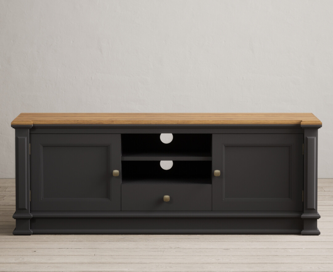 Product photograph of Lawson Oak And Charcoal Grey Painted Super Wide Tv Cabinet from Oak Furniture Superstore