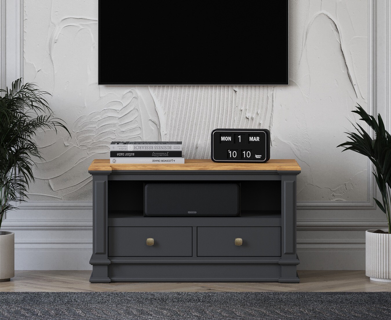 Product photograph of Lawson Oak And Charcoal Grey Painted Small Tv Cabinet from Oak Furniture Superstore