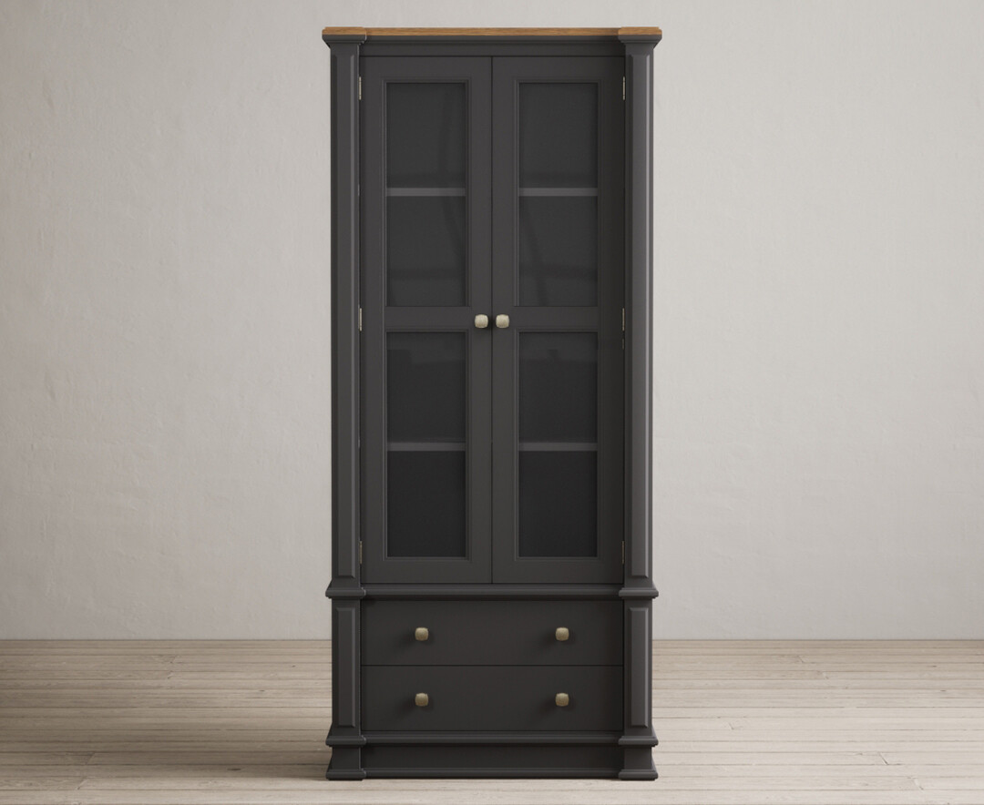 Product photograph of Lawson Oak And Charcoal Grey Painted Glazed Display Cabinet from Oak Furniture Superstore