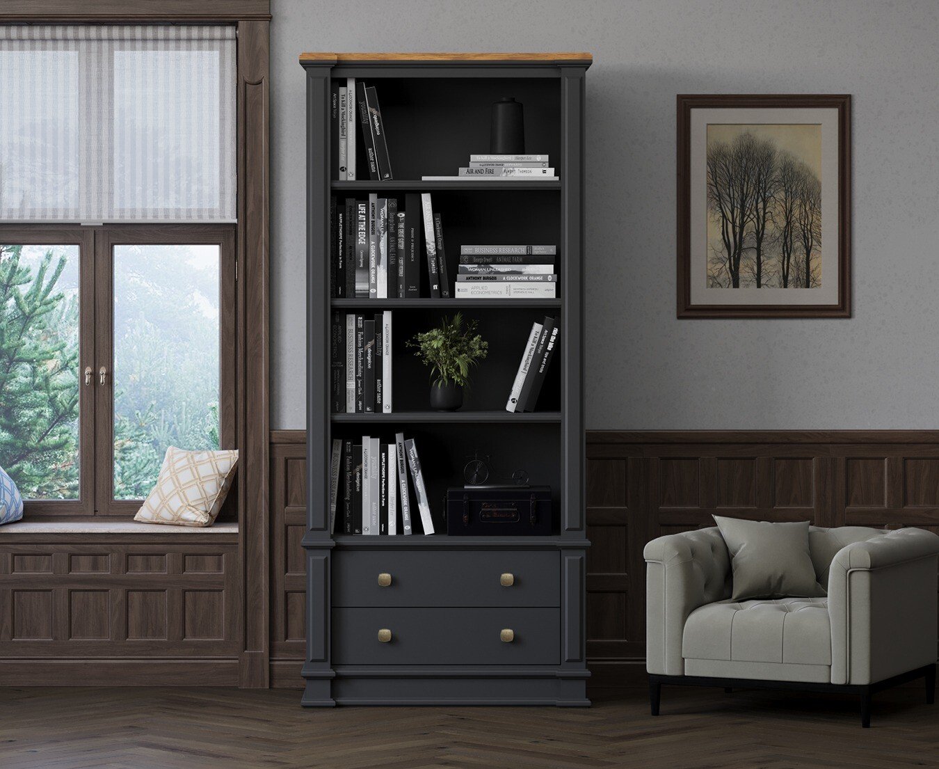 Lawson Oak and Charcoal Grey Painted Tall Bookcase