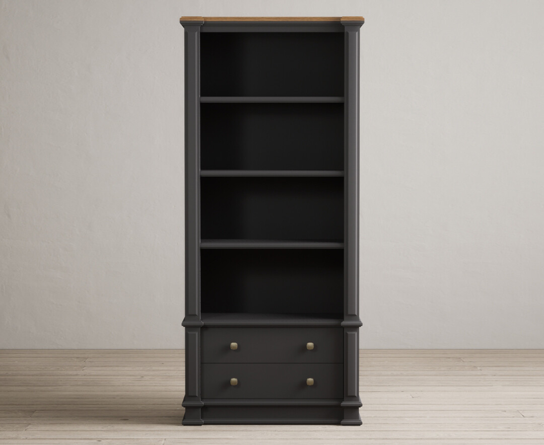 Product photograph of Lawson Oak And Charcoal Grey Painted Tall Bookcase from Oak Furniture Superstore