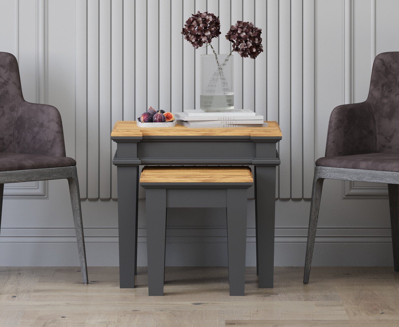 Lawson Oak and Charcoal Grey Painted Nest Of Tables