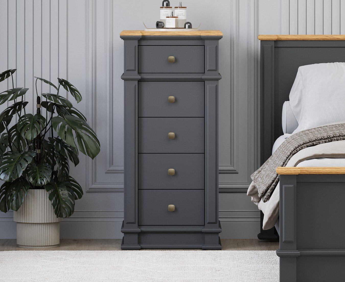 Lawson Oak and Charcoal Grey Painted 5 Drawer Tallboy