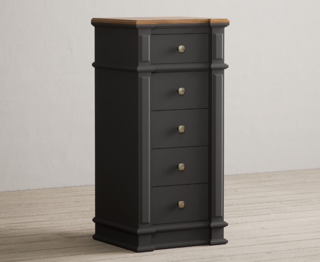 Photo 1 of Lawson oak and charcoal grey painted 5 drawer tallboy