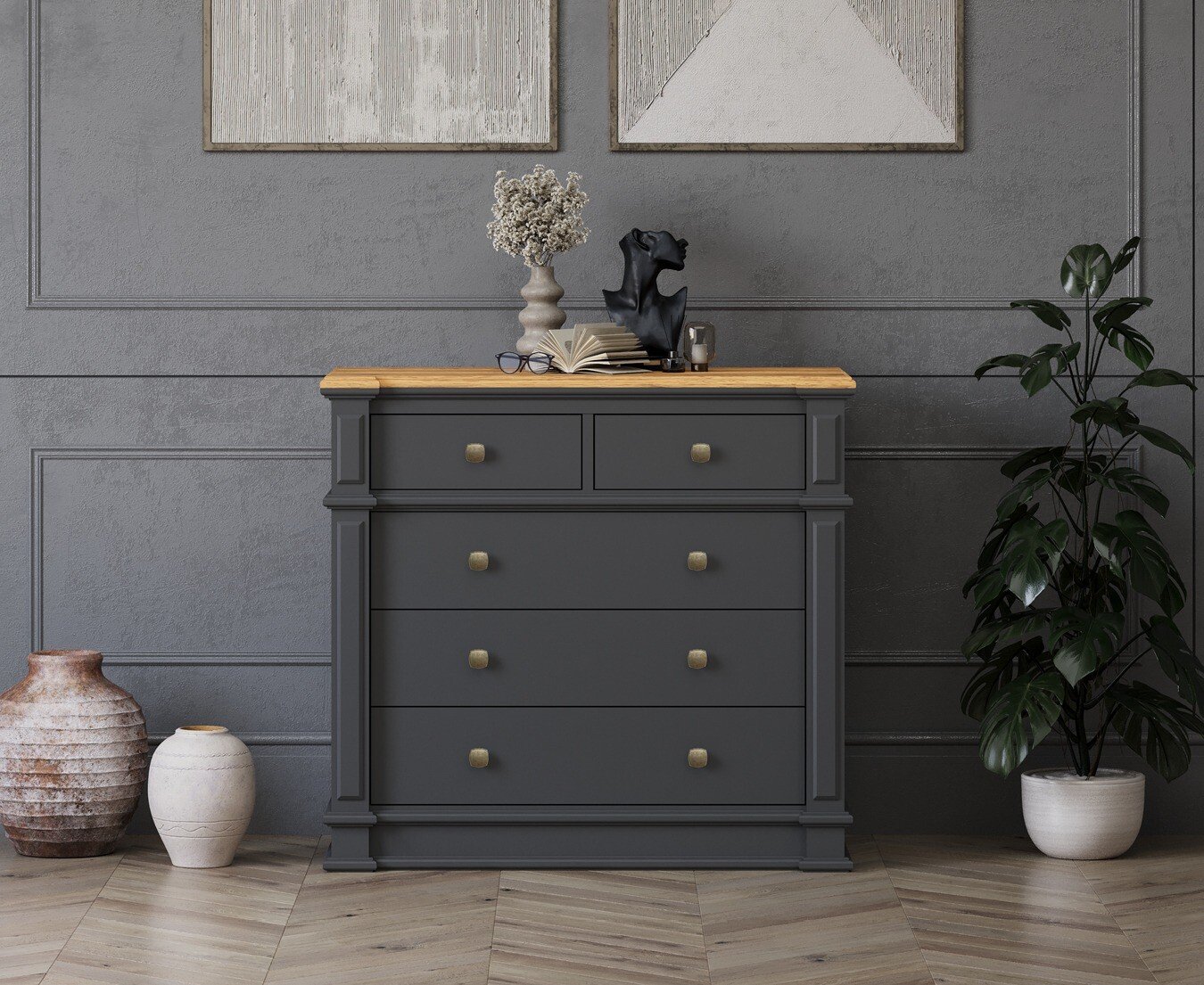 Lawson Oak and Charcoal Grey Painted 2 Over 3 Chest of Drawers