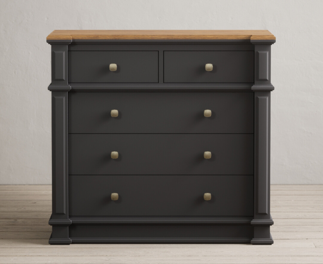 Product photograph of Lawson Oak And Charcoal Grey Painted 2 Over 3 Chest Of Drawers from Oak Furniture Superstore