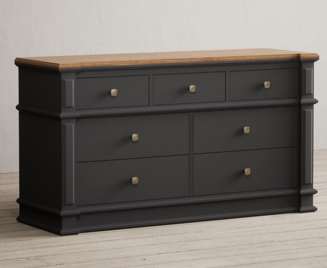 Product photograph of Lawson Oak And Charcoal Grey Painted Wide Chest Of Drawers from Oak Furniture Superstore.