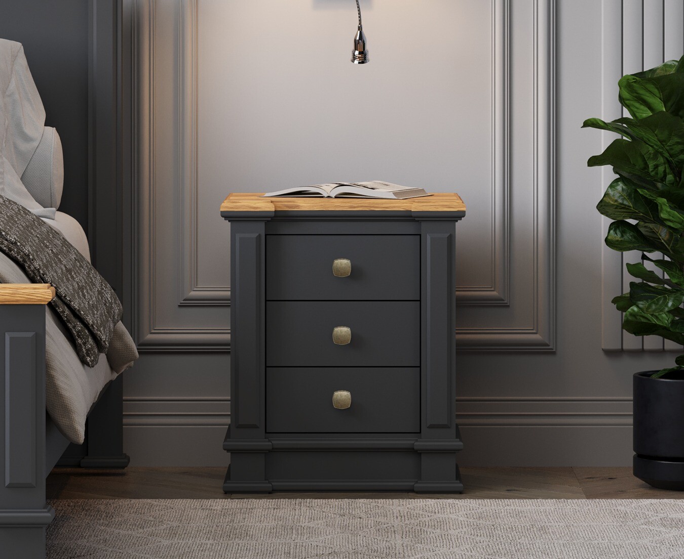 Product photograph of Lawson Oak And Charcoal Grey Painted 3 Drawer Bedside Chest from Oak Furniture Superstore