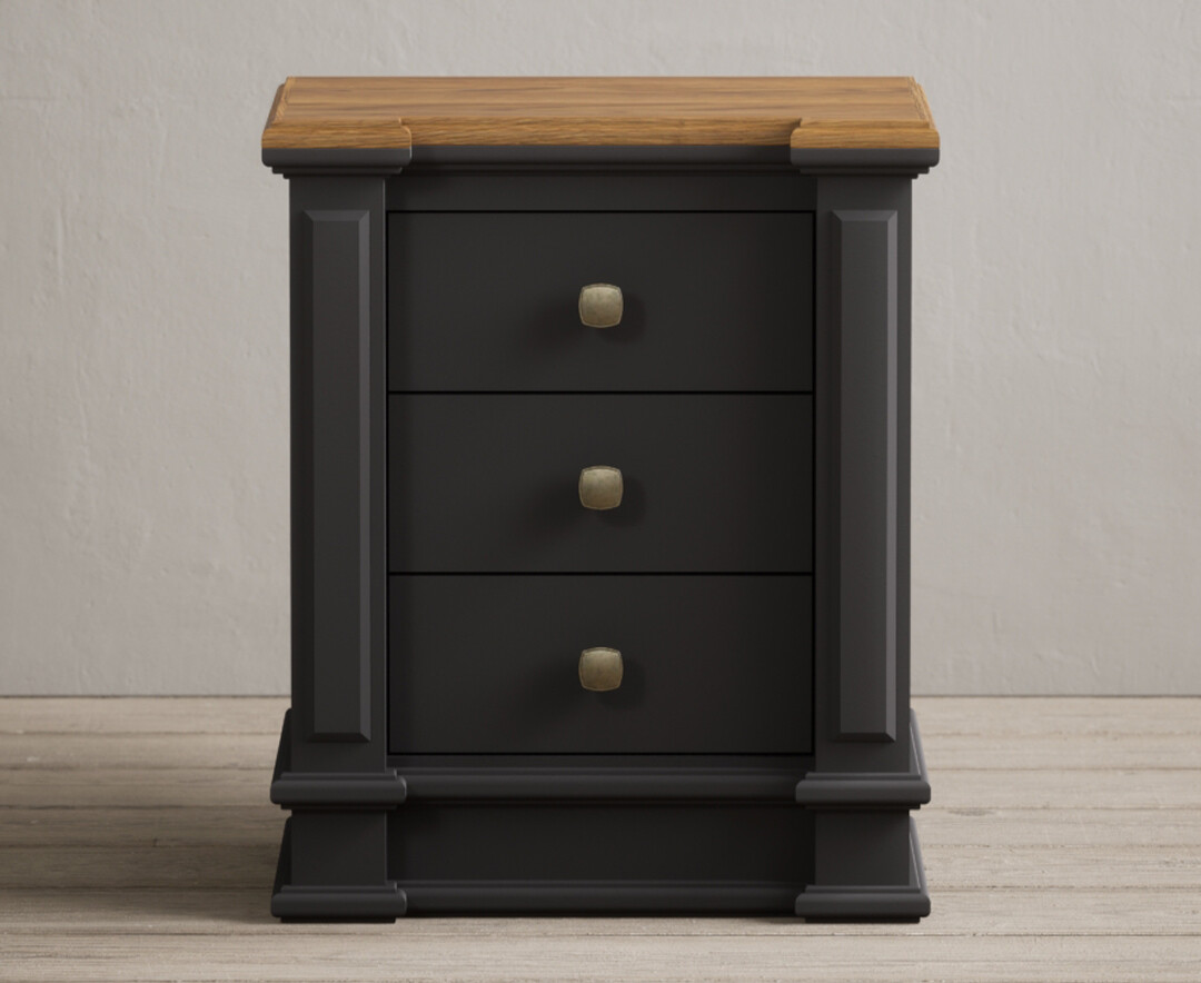 Product photograph of Lawson Oak And Charcoal Grey Painted 3 Drawer Bedside Chest from Oak Furniture Superstore