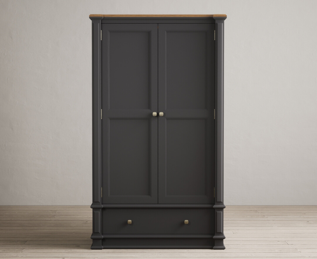 Product photograph of Lawson Oak And Charcoal Grey Painted Double Wardrobe from Oak Furniture Superstore