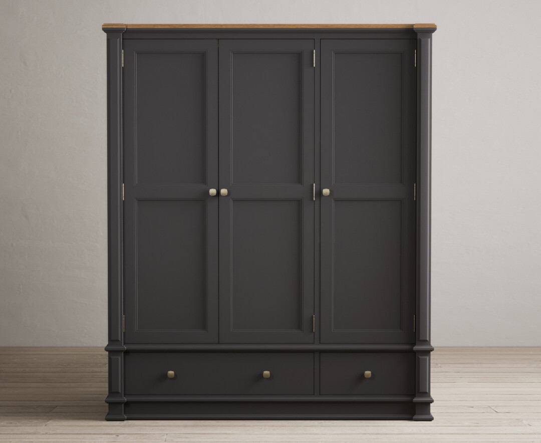 Product photograph of Lawson Oak And Charcoal Grey Painted Triple Wardrobe from Oak Furniture Superstore