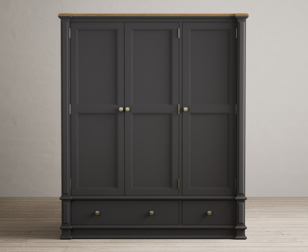 Lawson Oak And Charcoal Grey Painted Triple Wardrobe