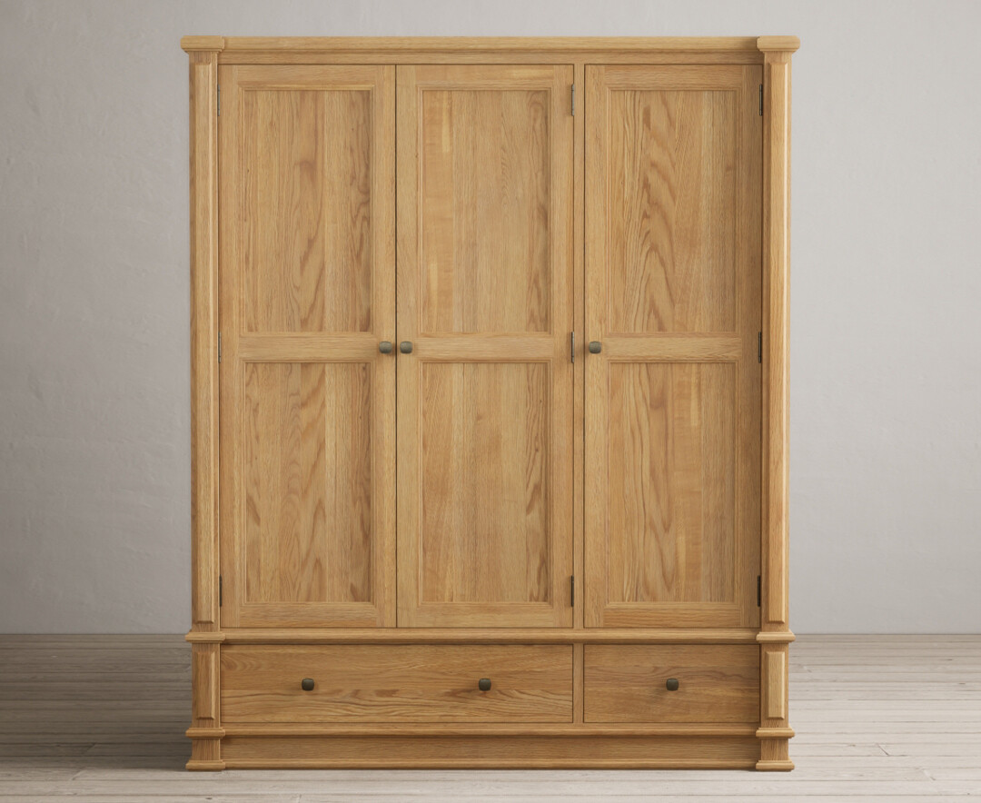 Product photograph of Lawson Solid Oak Triple Wardrobe from Oak Furniture Superstore