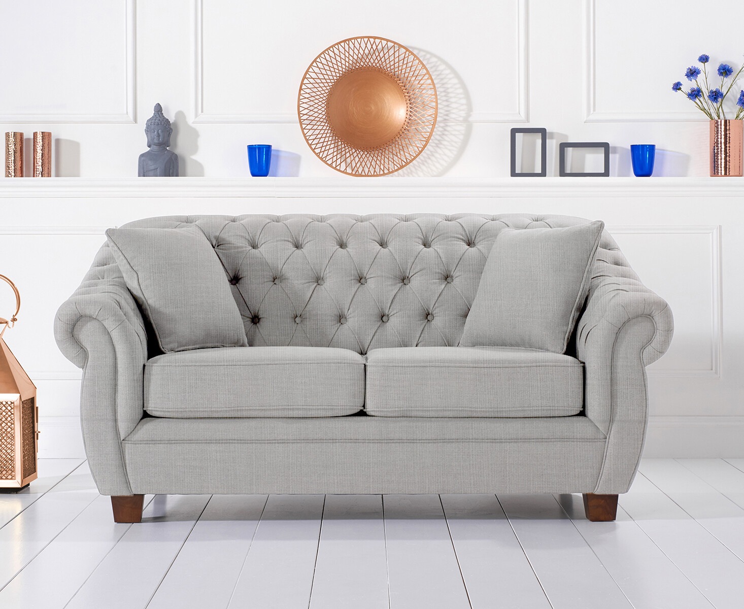 Product photograph of Eva Chesterfield Grey Linen Fabric 2 Seater Sofa from Oak Furniture Superstore.