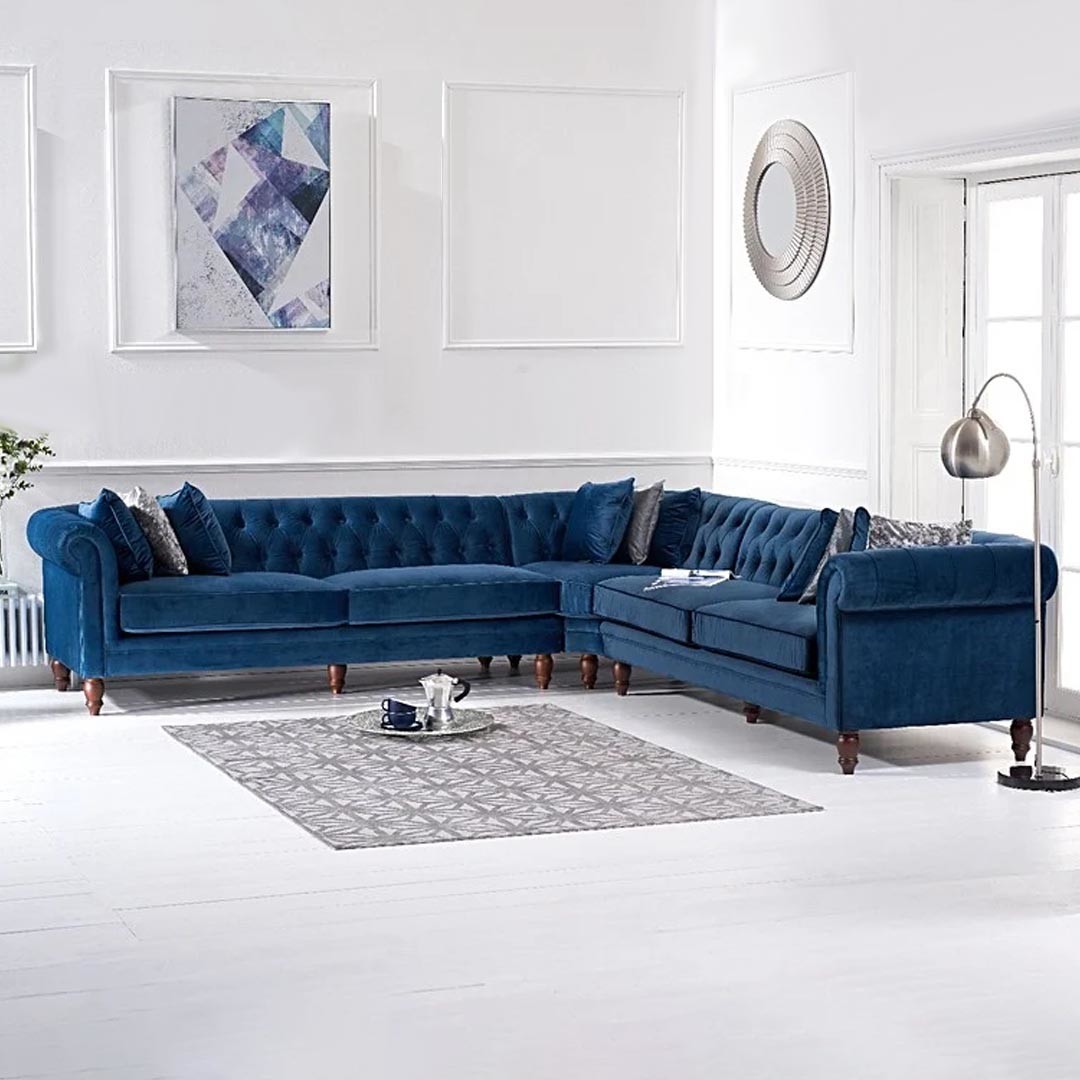 Photo 3 of Bromley large blue velvet corner sofa