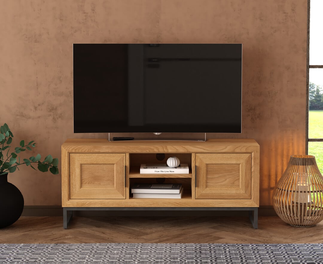 Product photograph of Loft Solid Oak Large Tv Cabinet from Oak Furniture Superstore