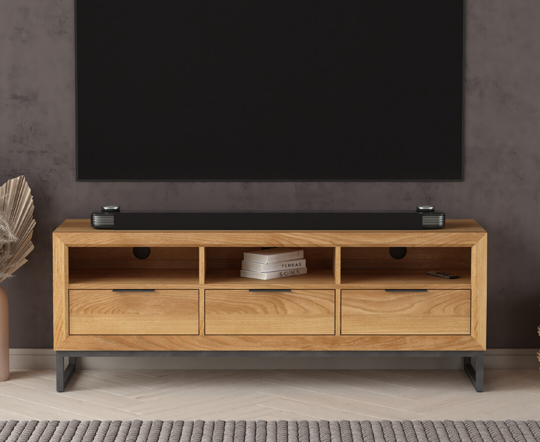 Product photograph of Loft Solid Oak Widescreen Tv Cabinet from Oak Furniture Superstore
