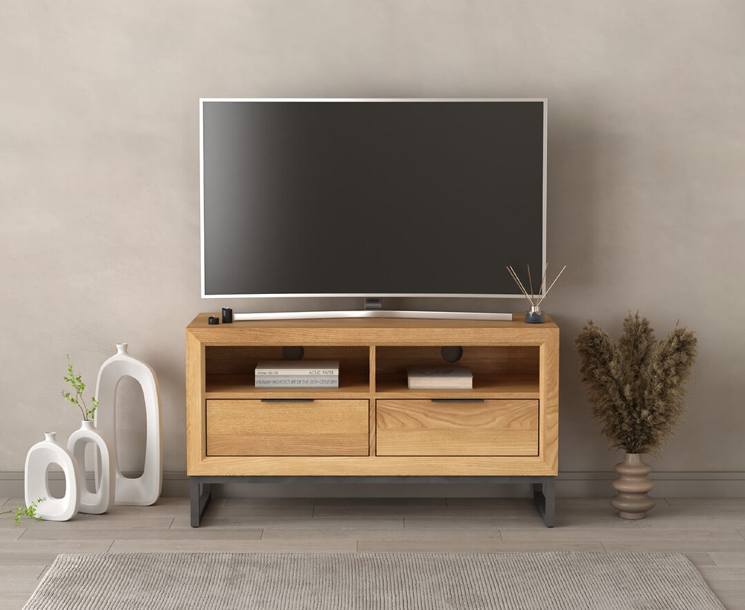 Product photograph of Loft Solid Oak Small Tv Cabinet from Oak Furniture Superstore