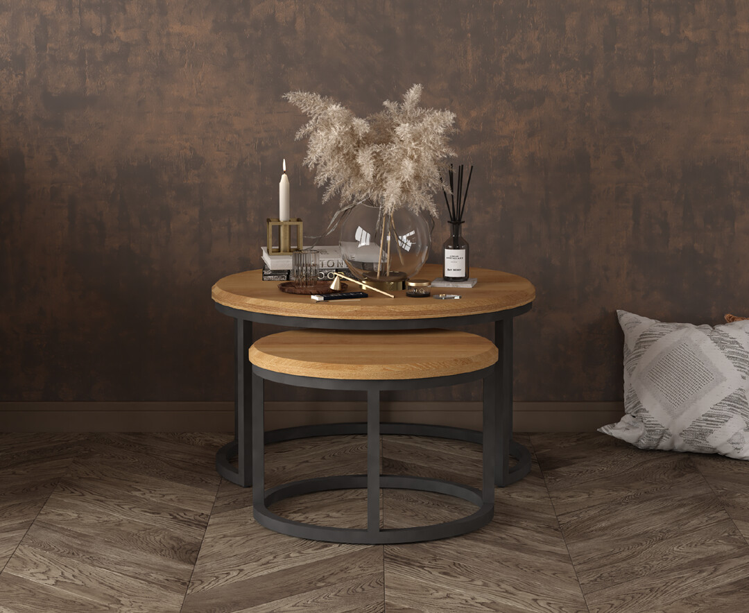 Product photograph of Loft Solid Oak Round Nest Of Tables from Oak Furniture Superstore