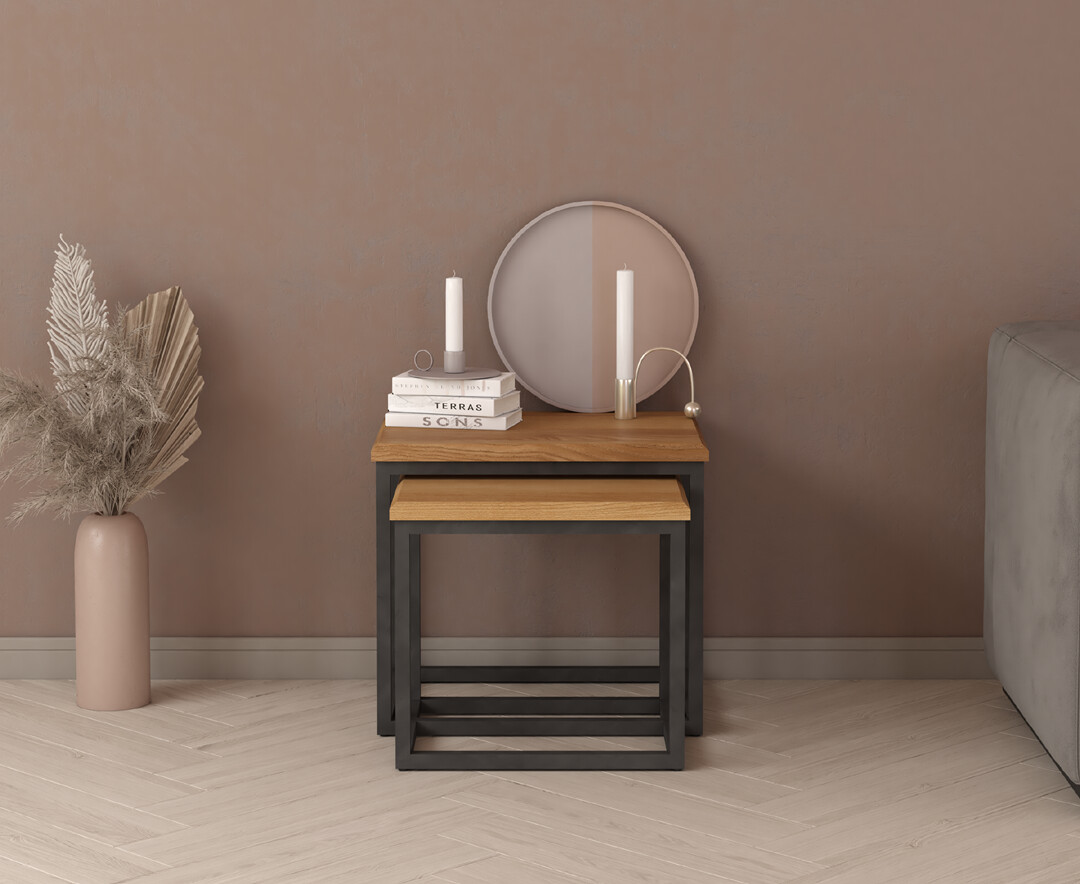Product photograph of Loft Solid Oak Nest Of Tables from Oak Furniture Superstore