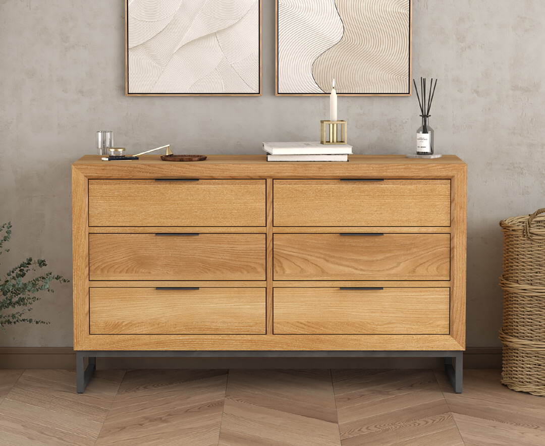 Product photograph of Loft Solid Oak Wide Chest Of Drawers from Oak Furniture Superstore