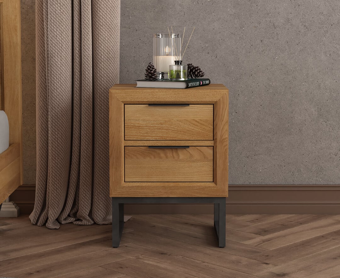 Loft Solid Oak 2 Drawer Bedside Table