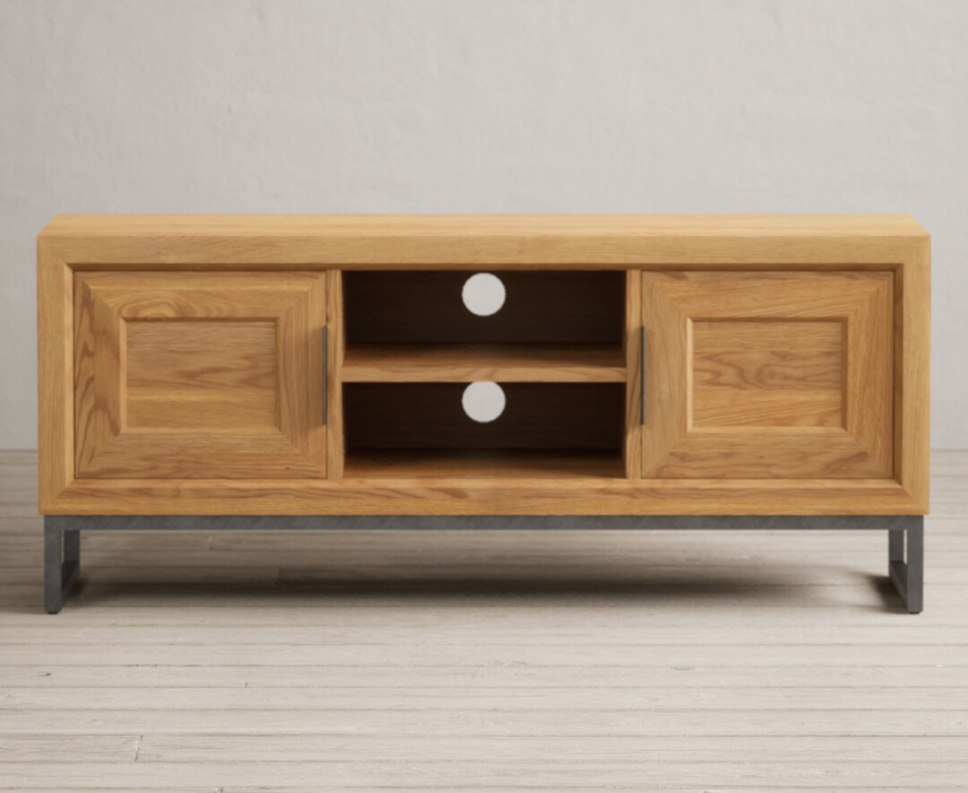 Product photograph of Loft Solid Oak Large Tv Cabinet from Oak Furniture Superstore