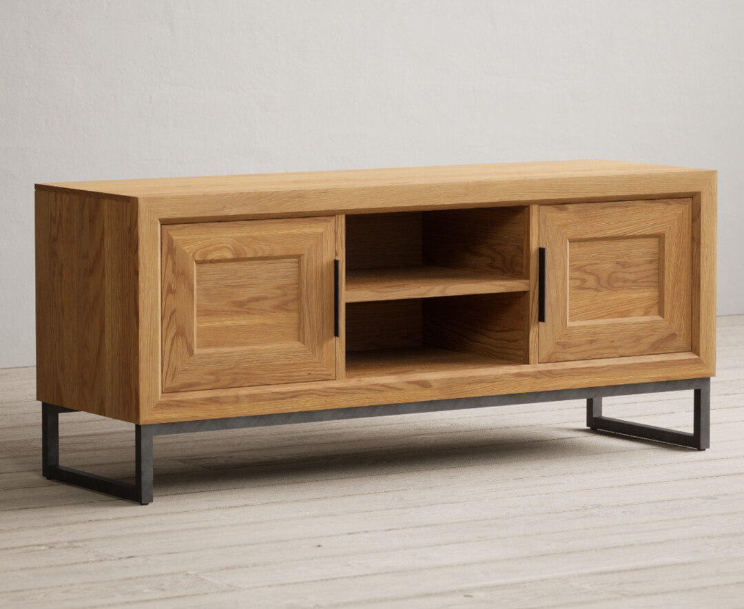 Product photograph of Loft Solid Oak Large Tv Cabinet from Oak Furniture Superstore.