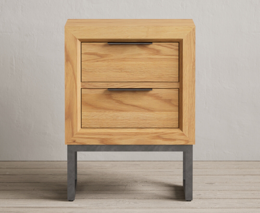 Product photograph of Loft Solid Oak 2 Drawer Bedside Table from Oak Furniture Superstore