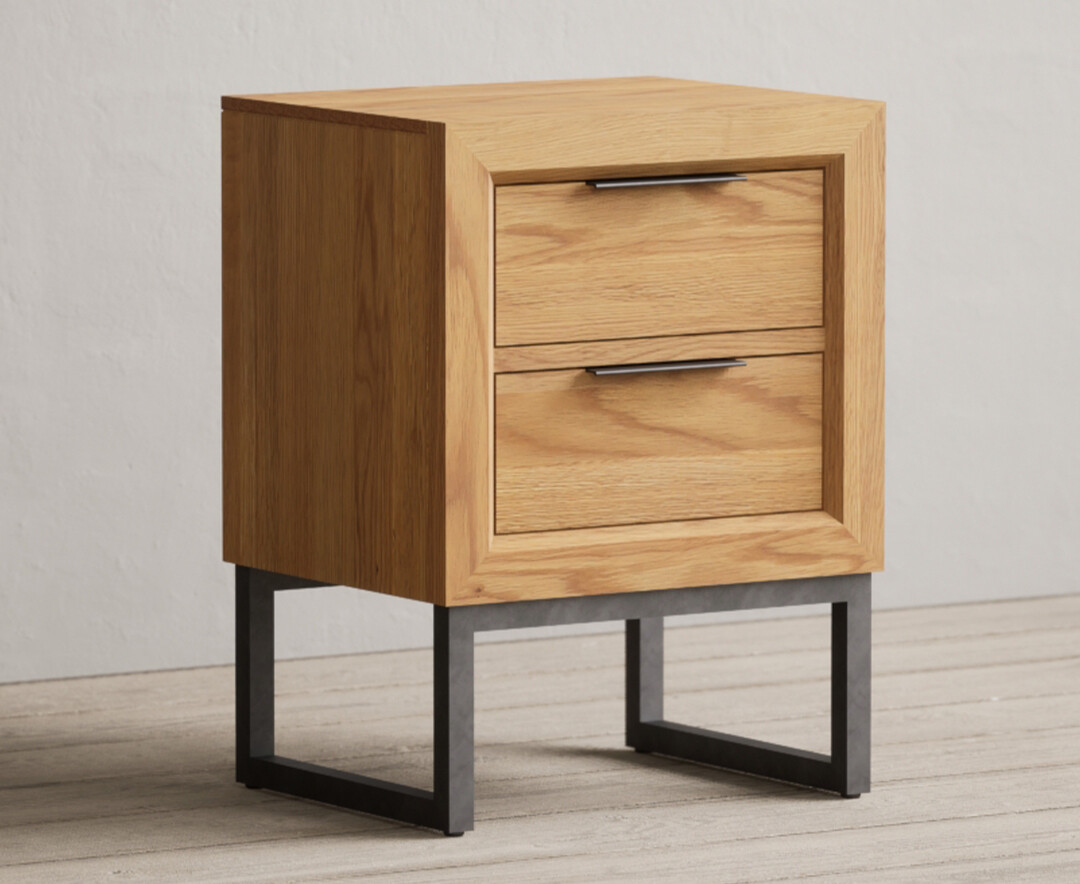 Product photograph of Loft Solid Oak 2 Drawer Bedside Table from Oak Furniture Superstore.