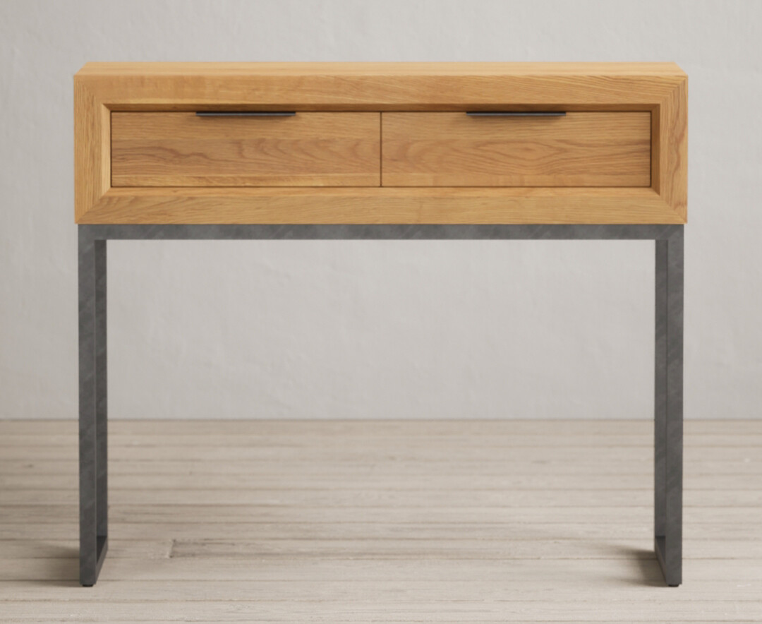 Product photograph of Loft Solid Oak Storage Console Table from Oak Furniture Superstore
