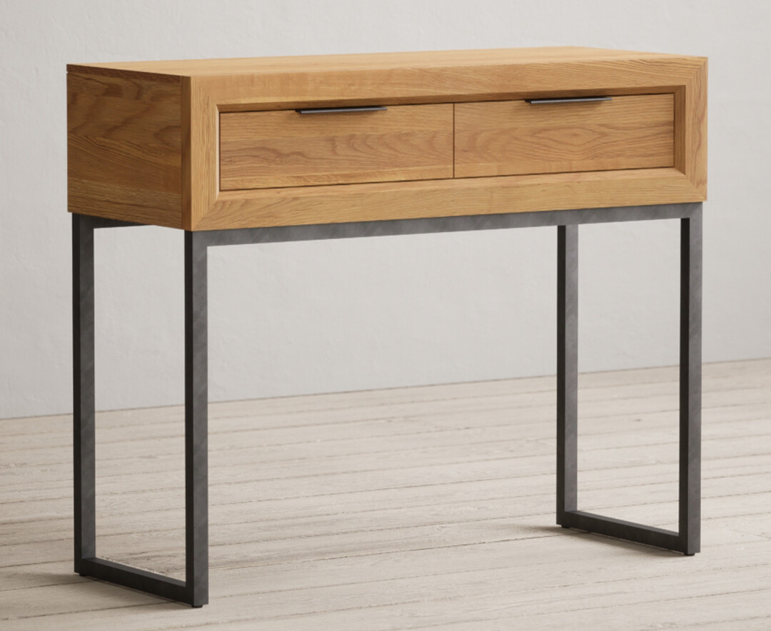 Product photograph of Loft Solid Oak Storage Console Table from Oak Furniture Superstore.