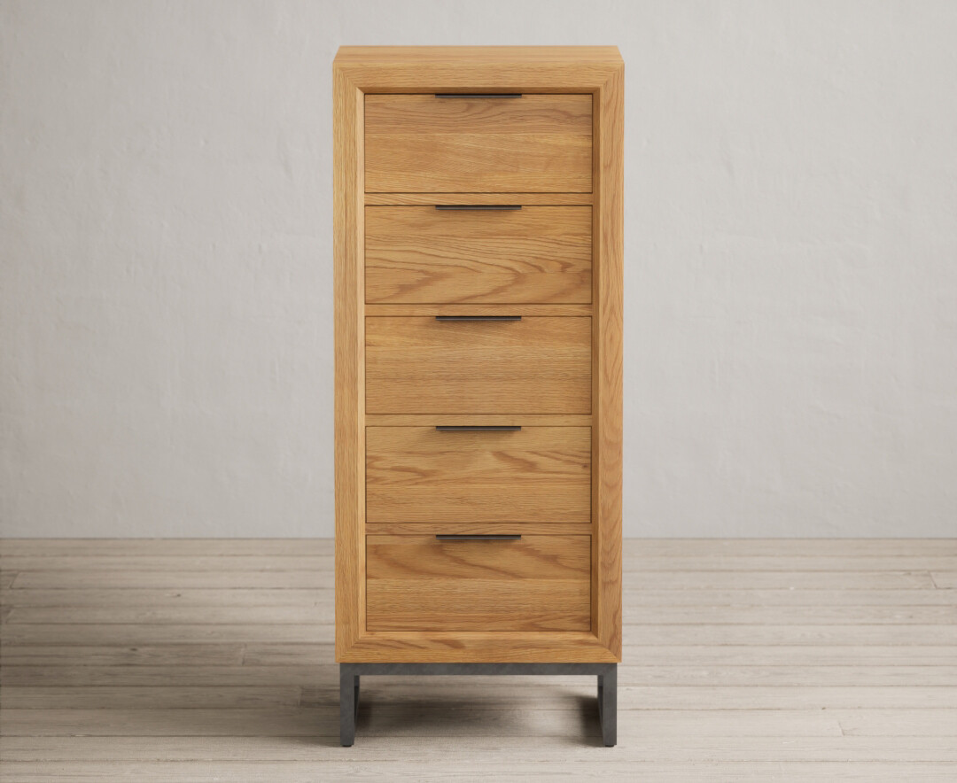 Product photograph of Loft Solid Oak 5 Drawer Tallboy from Oak Furniture Superstore
