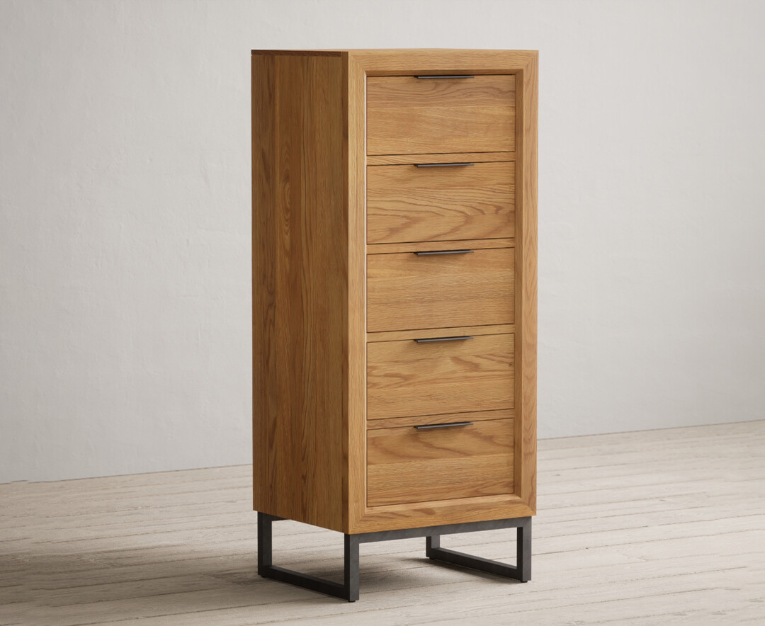 Product photograph of Loft Solid Oak 5 Drawer Tallboy from Oak Furniture Superstore.