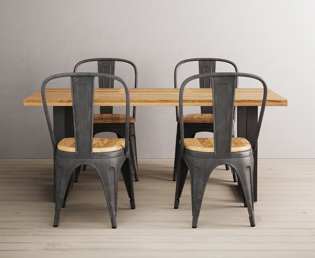 Product photograph of Loft Solid Oak 190cm Dining Table With 4 Oak And Metal Chairs from Oak Furniture Superstore