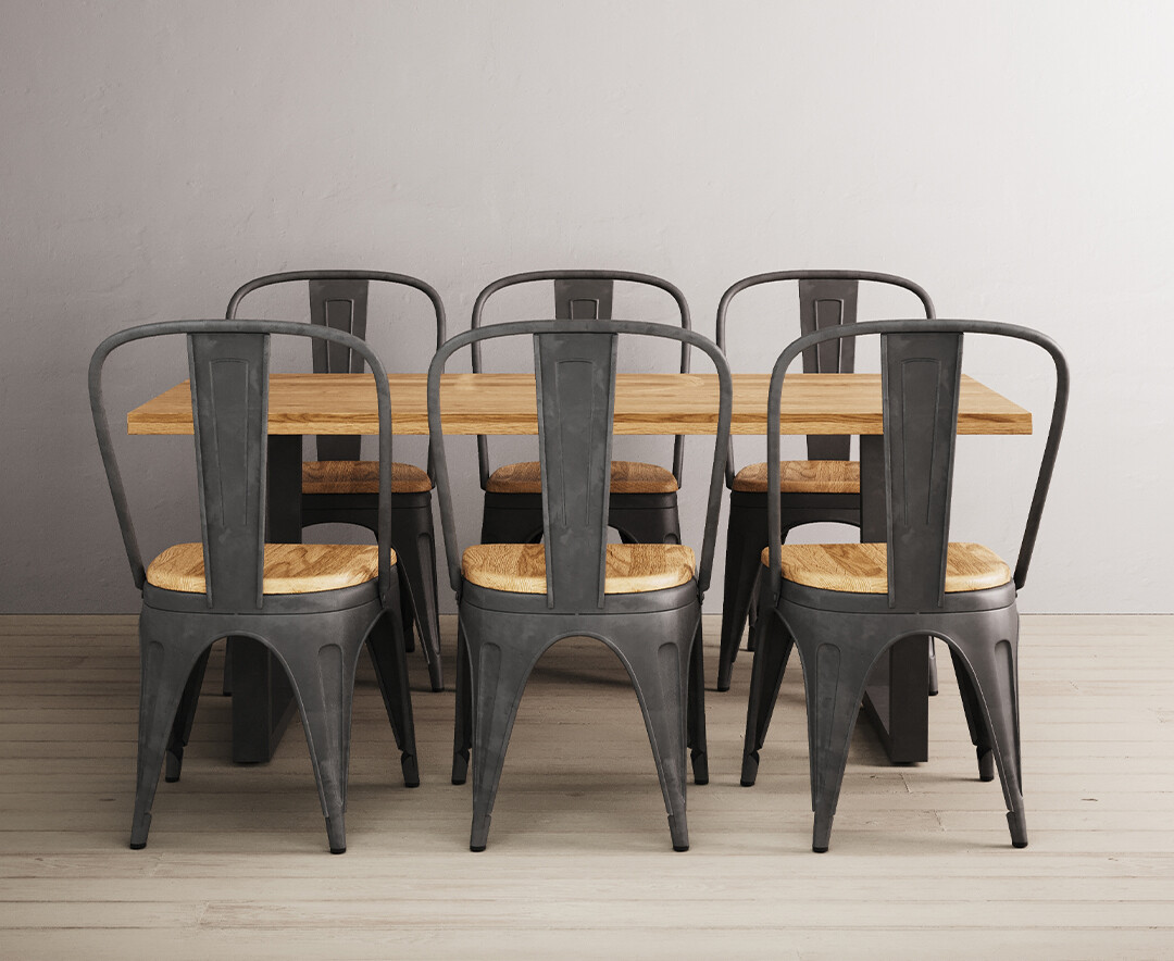 Loft Solid Oak 190cm Dining Table With 8 Oak And Metal Chairs