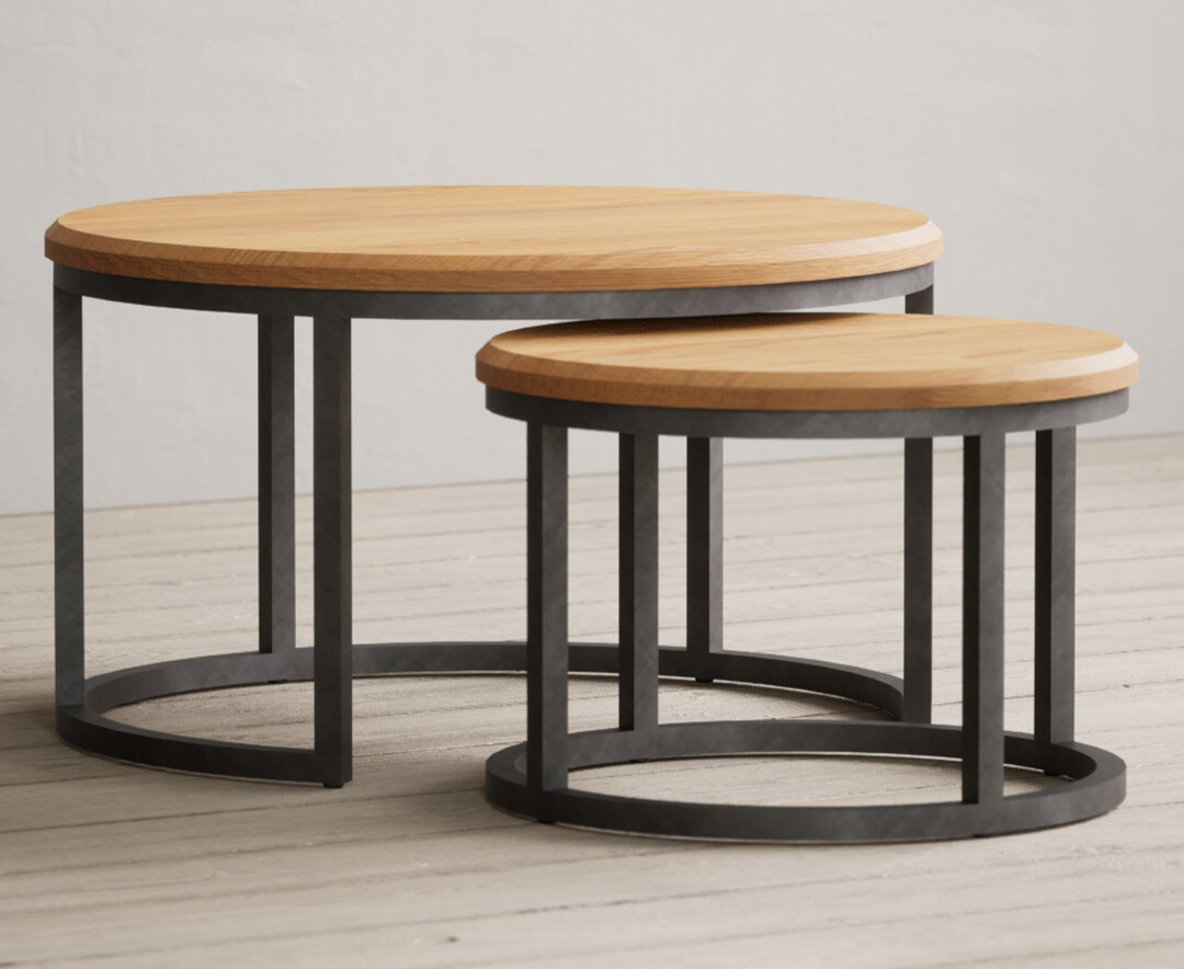 Product photograph of Loft Solid Oak Round Nest Of Tables from Oak Furniture Superstore.
