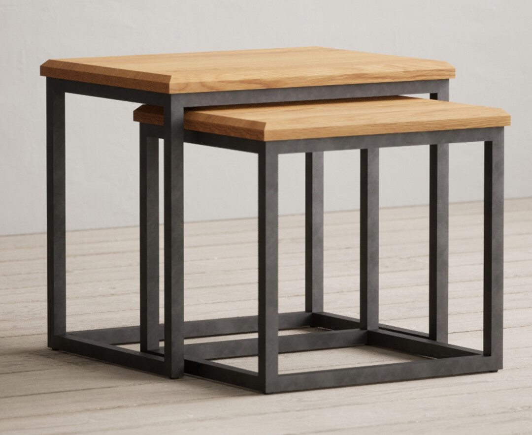 Product photograph of Loft Solid Oak Nest Of Tables from Oak Furniture Superstore.