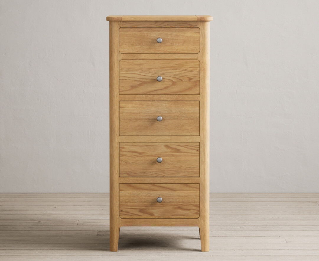 Product photograph of Loxton Solid Oak 5 Drawer Tallboy from Oak Furniture Superstore