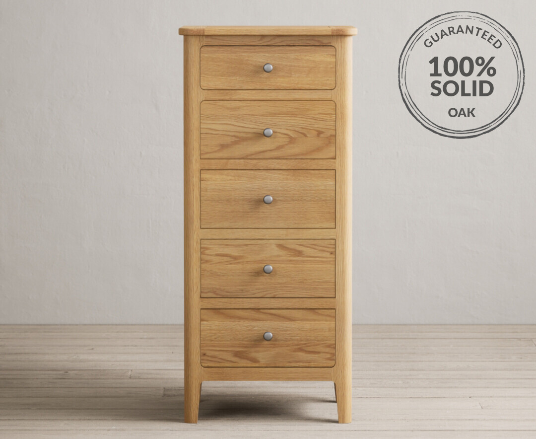 Loxton Solid Oak 5 Drawer Tallboy Oak Furniture Superstore