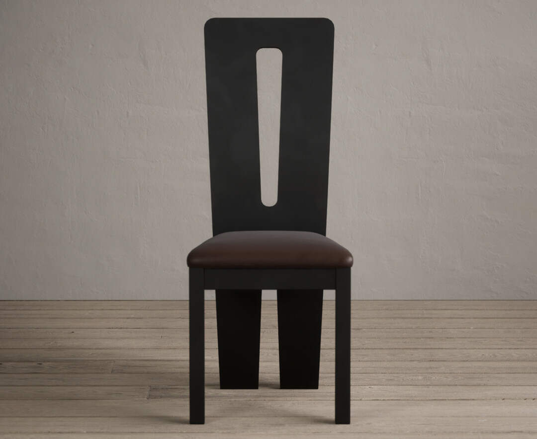 Product photograph of Lucca Black Dining Chairs With Brown Suede Seat Pad from Oak Furniture Superstore