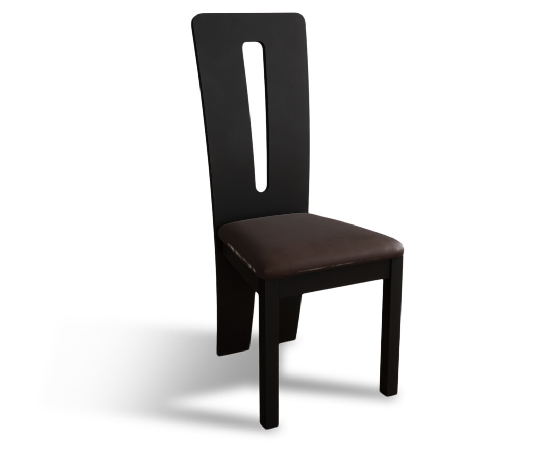 Photo 3 of Lucca black dining chairs with brown suede seat pad
