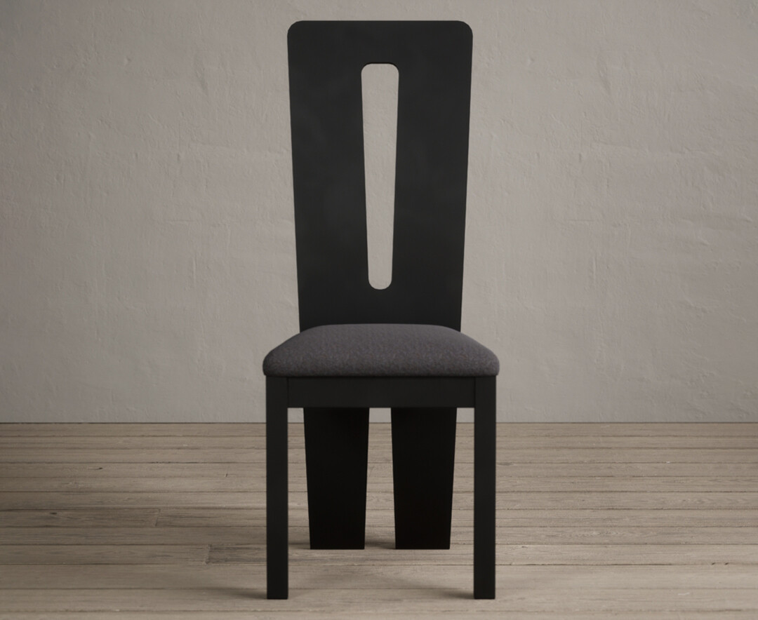Product photograph of Lucca Black Dining Chairs With Charcoal Grey Fabric Seat Pad from Oak Furniture Superstore