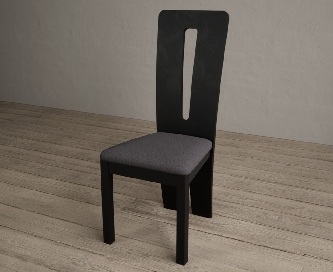 Photo 2 of Lucca black dining chairs with charcoal grey fabric seat pad