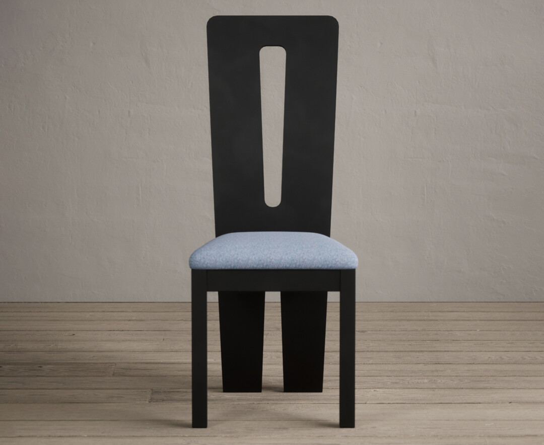 Product photograph of Lucca Black Dining Chairs With Blue Fabric Seat Pad from Oak Furniture Superstore